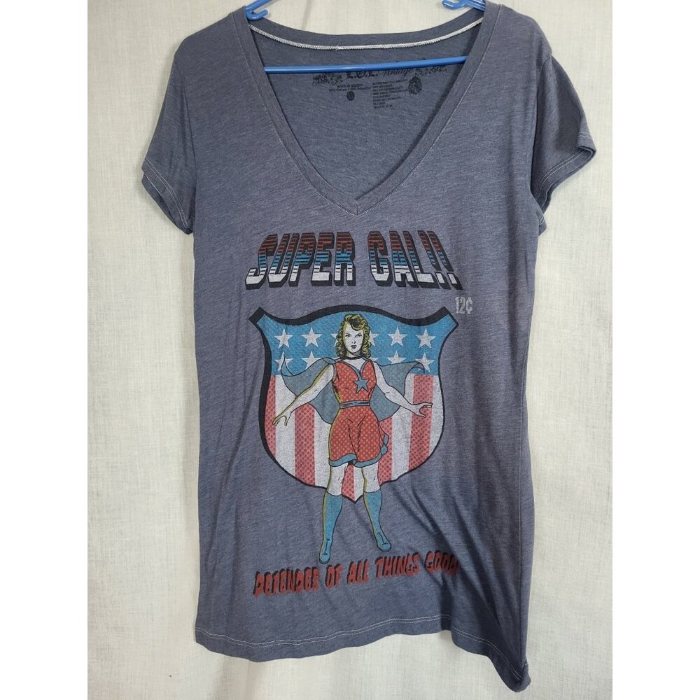 Super Gal Blue T-shirt Women's XL Mila Kunis America USA Defender L.O.L. Vintage
